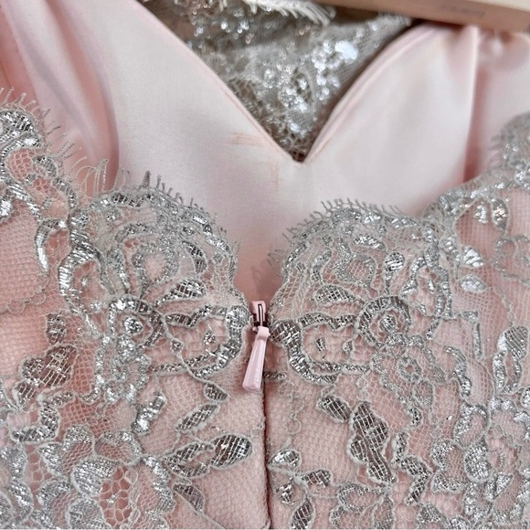 Alvina Valenta Maids Lace Strapless Long Formal Gown Dress Pink Silver Size 10 - Picture 6 of 10
